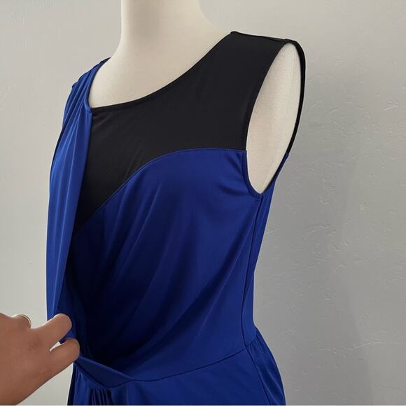 Rachel Roy Grecian Draped Mini Dress Sleeveless Mesh Colorblock Blue Black Small - Picture 7 of 11